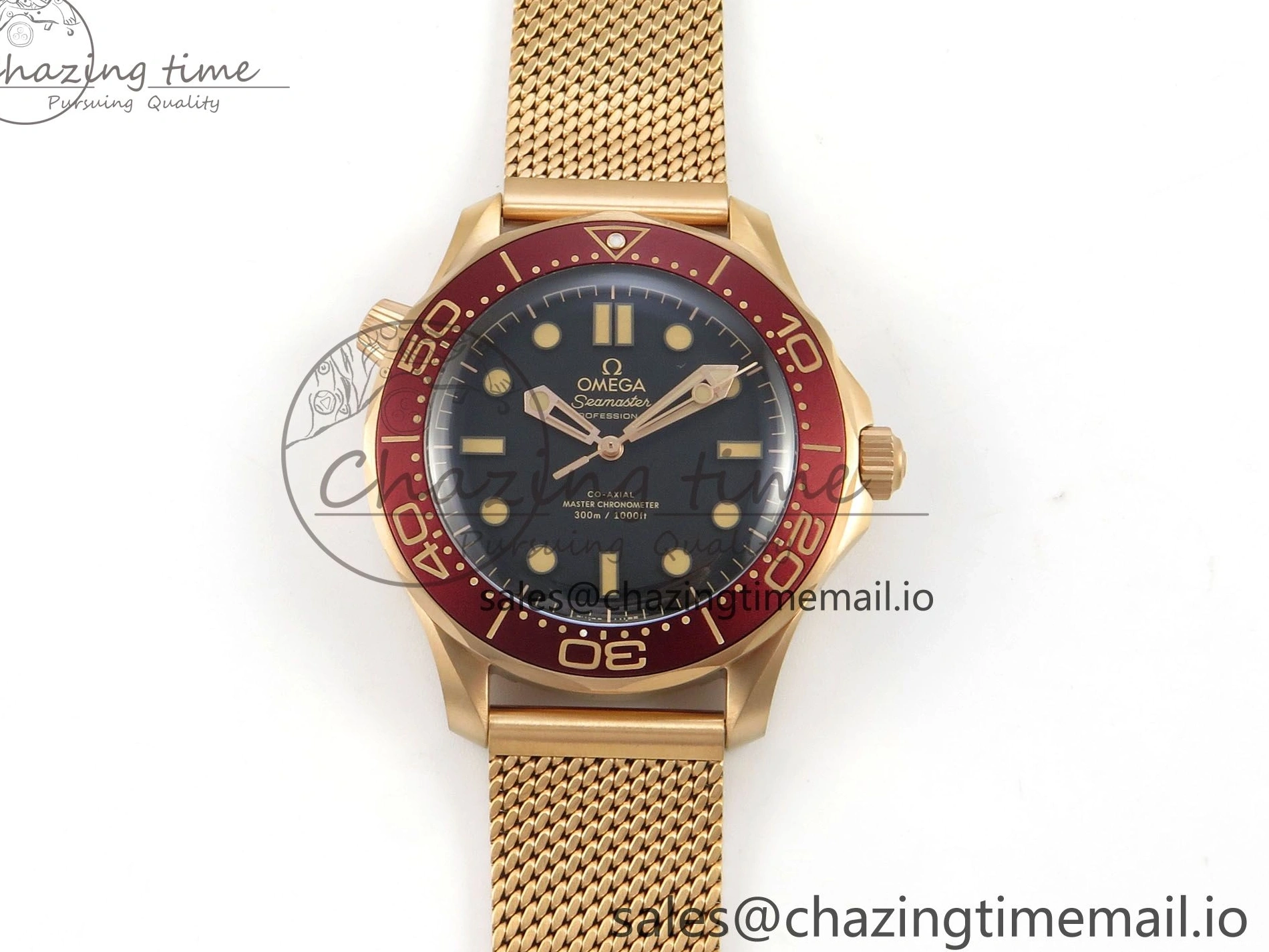 0226 Stylish Seamaster 300M Diver Rose Gold VSF 1:1 Best Edition Black Dial on Mesh Bracelet A 7662